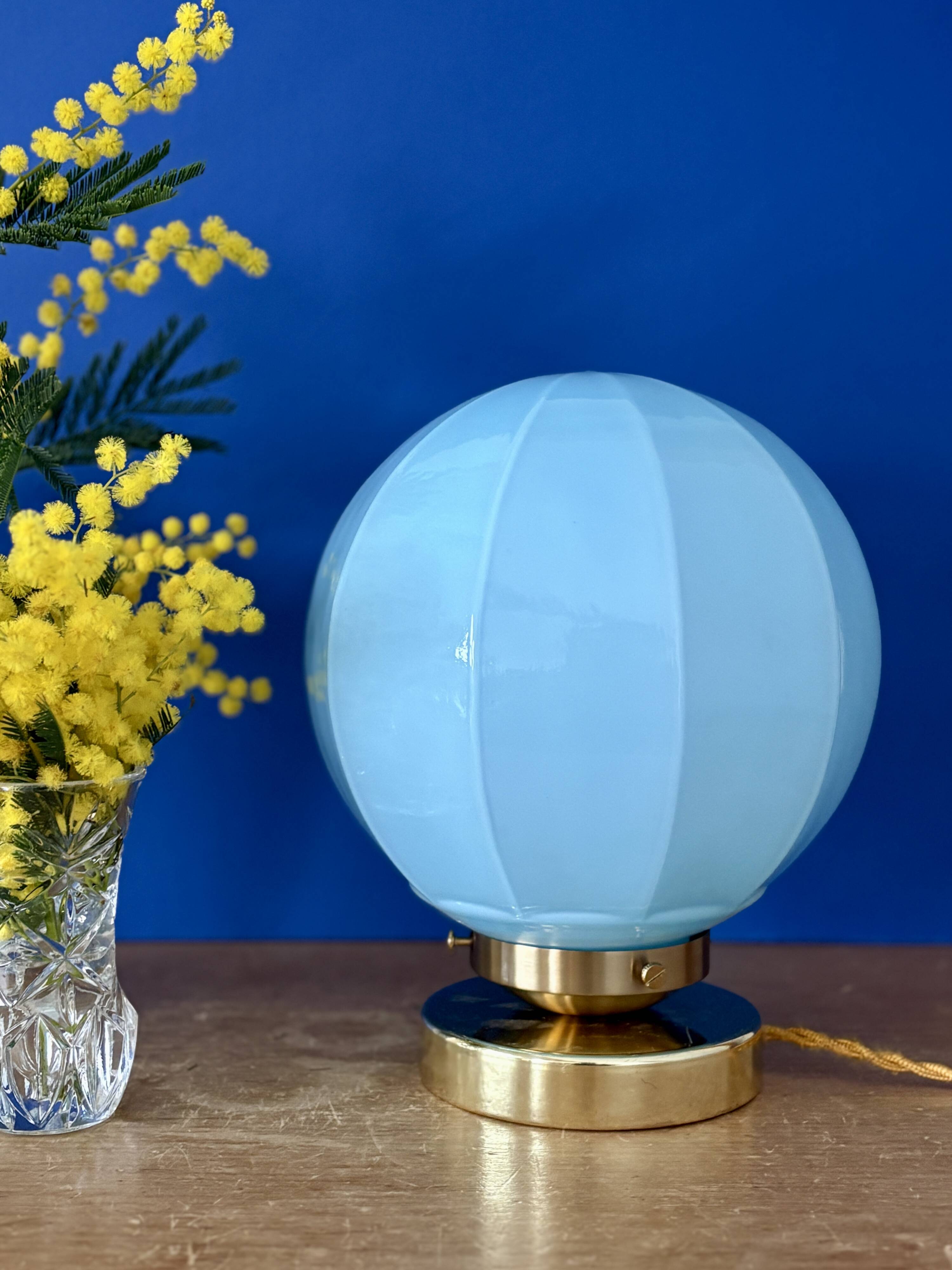 Vintage Art Deco blue opaline globe table lamp