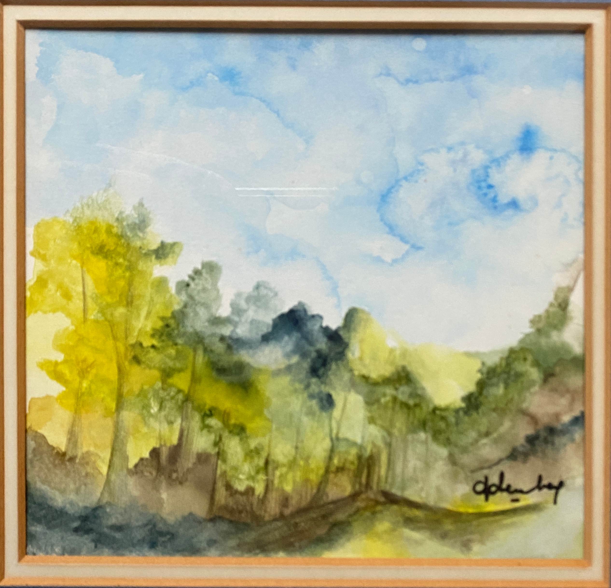 Watercolor painting "Forest landscape" signed + frame