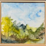 Tableau aquarelle "paysage de forêt" signé avec cadre