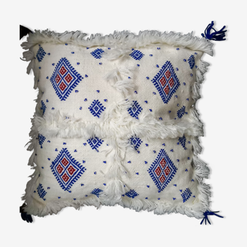 Coussin berbère blanc et bleu