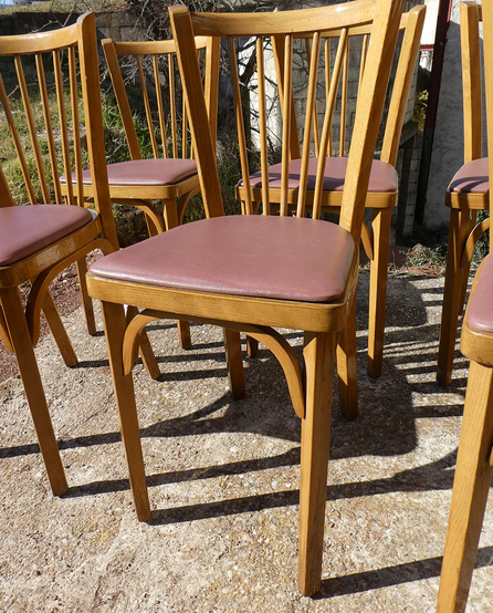 Set of 6 baumann bistro chairs N°12 skaï color "wine lees"