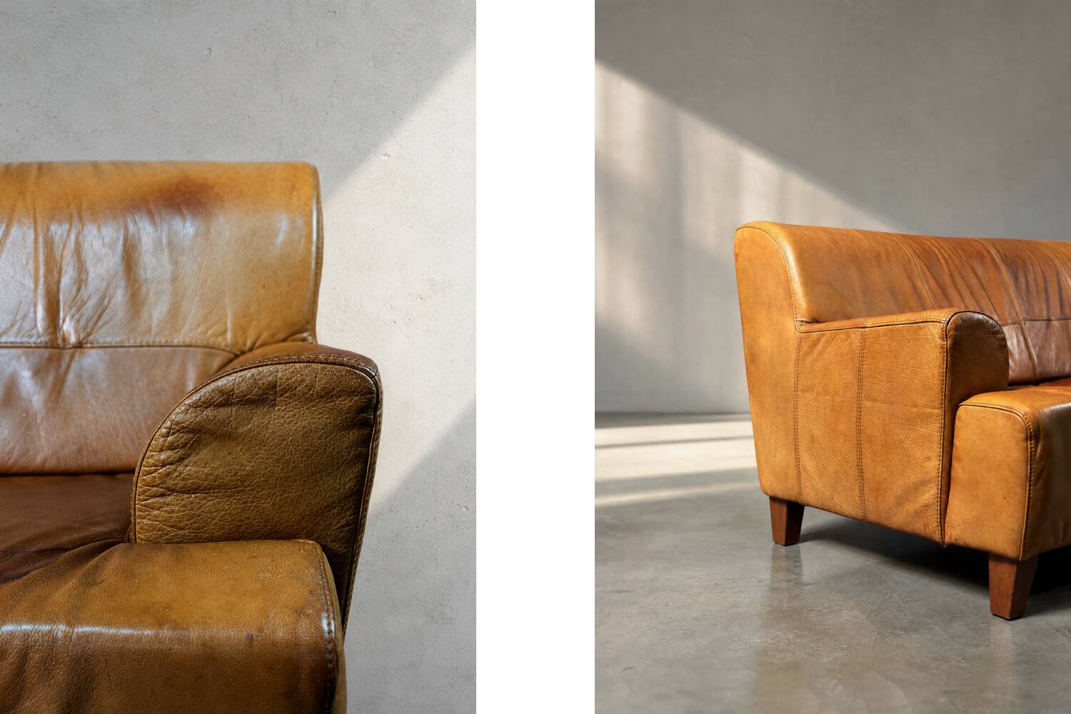 Canapé 3 places en cuir marron industriel vintage des années 1960, style mid-century modern