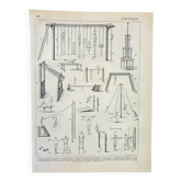 Gravure ancienne 1898, Gymnastique, athlétisme, sport • Lithographie originale et vintage