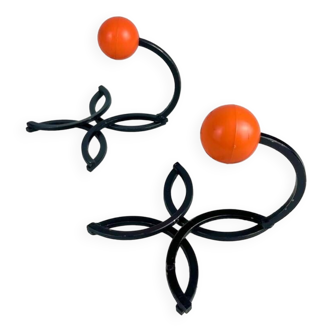 Duo de patères boule et fleur années 70