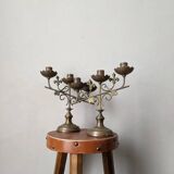 Pair of baroque country candlesticks ivy fleur-de-lys