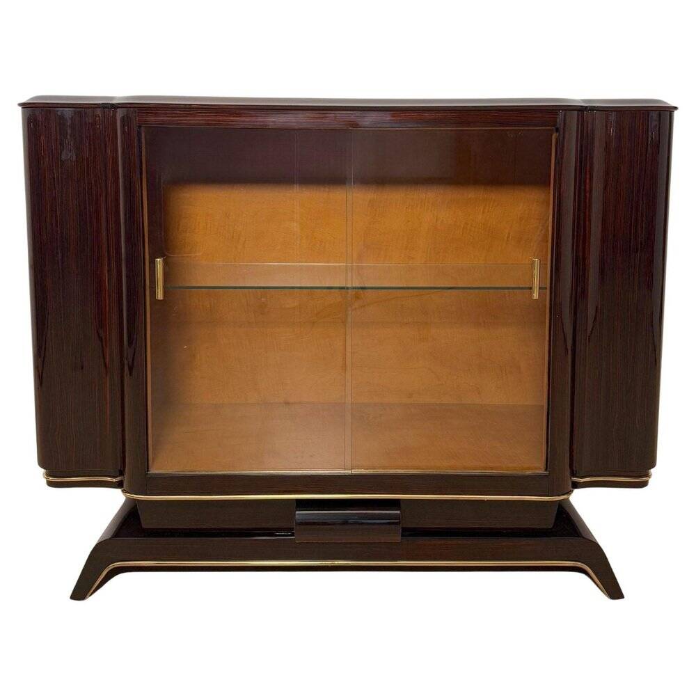 Art Deco Sideboard with Vitrine in Macassar Ebony & Maple, Paris, 1930s