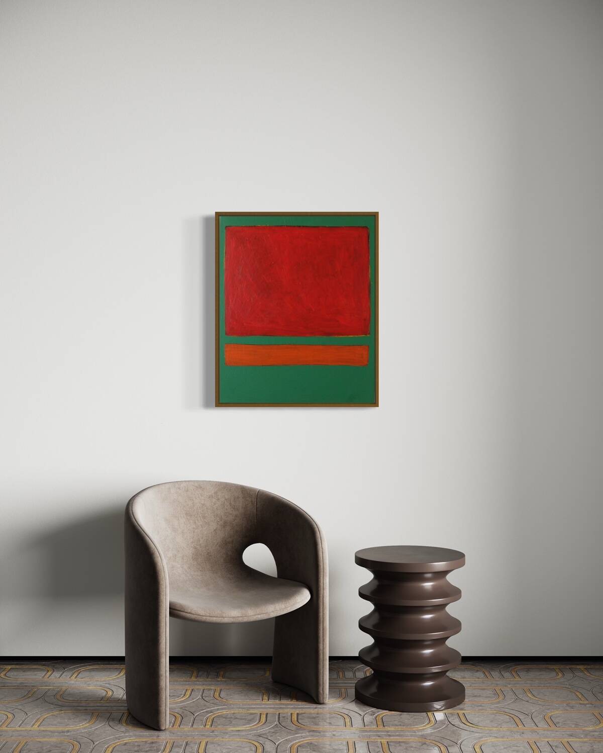 Red on green unique acrylic painting