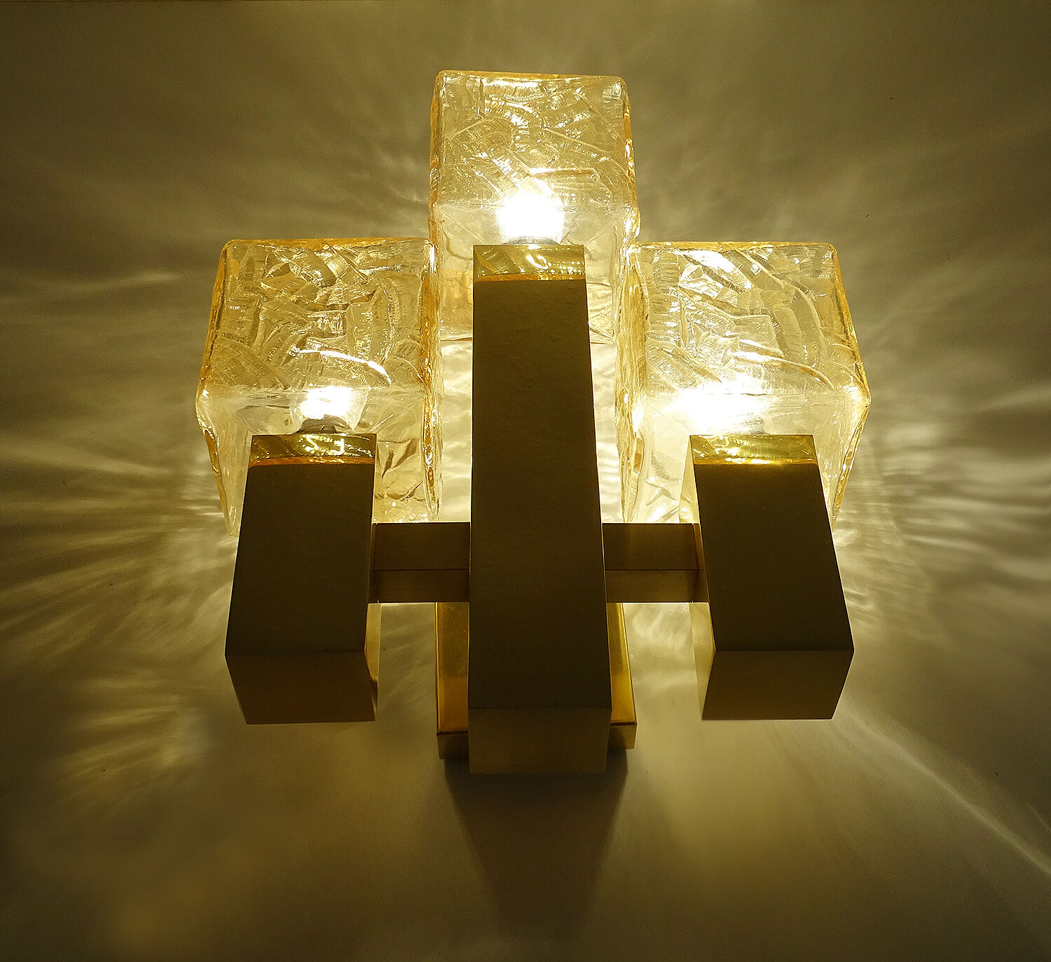 Vintage wall lamp Kalmar Austria, brass glass, 60s