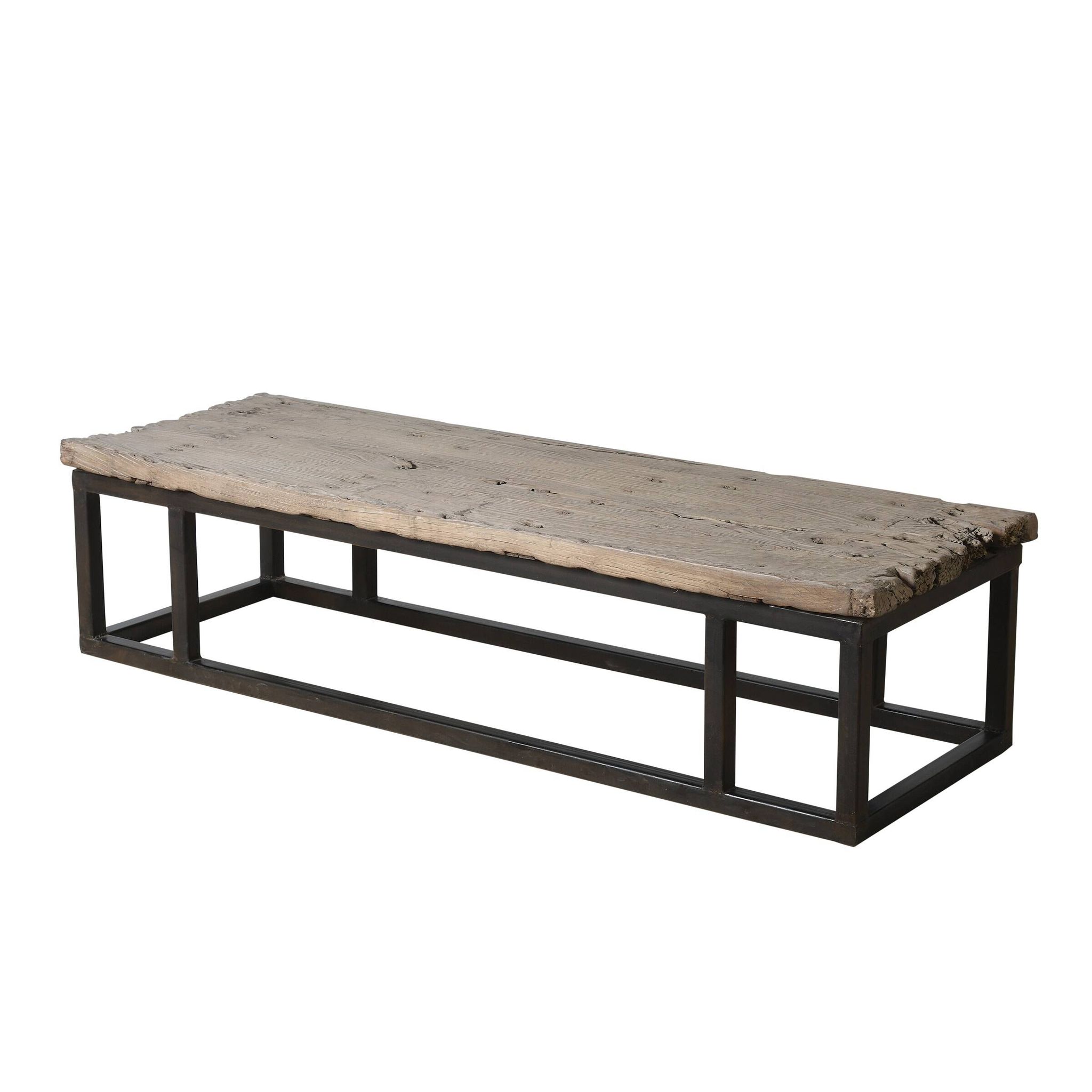 Guyuan – Coffee table in ancient elm with a metal structure no. 2