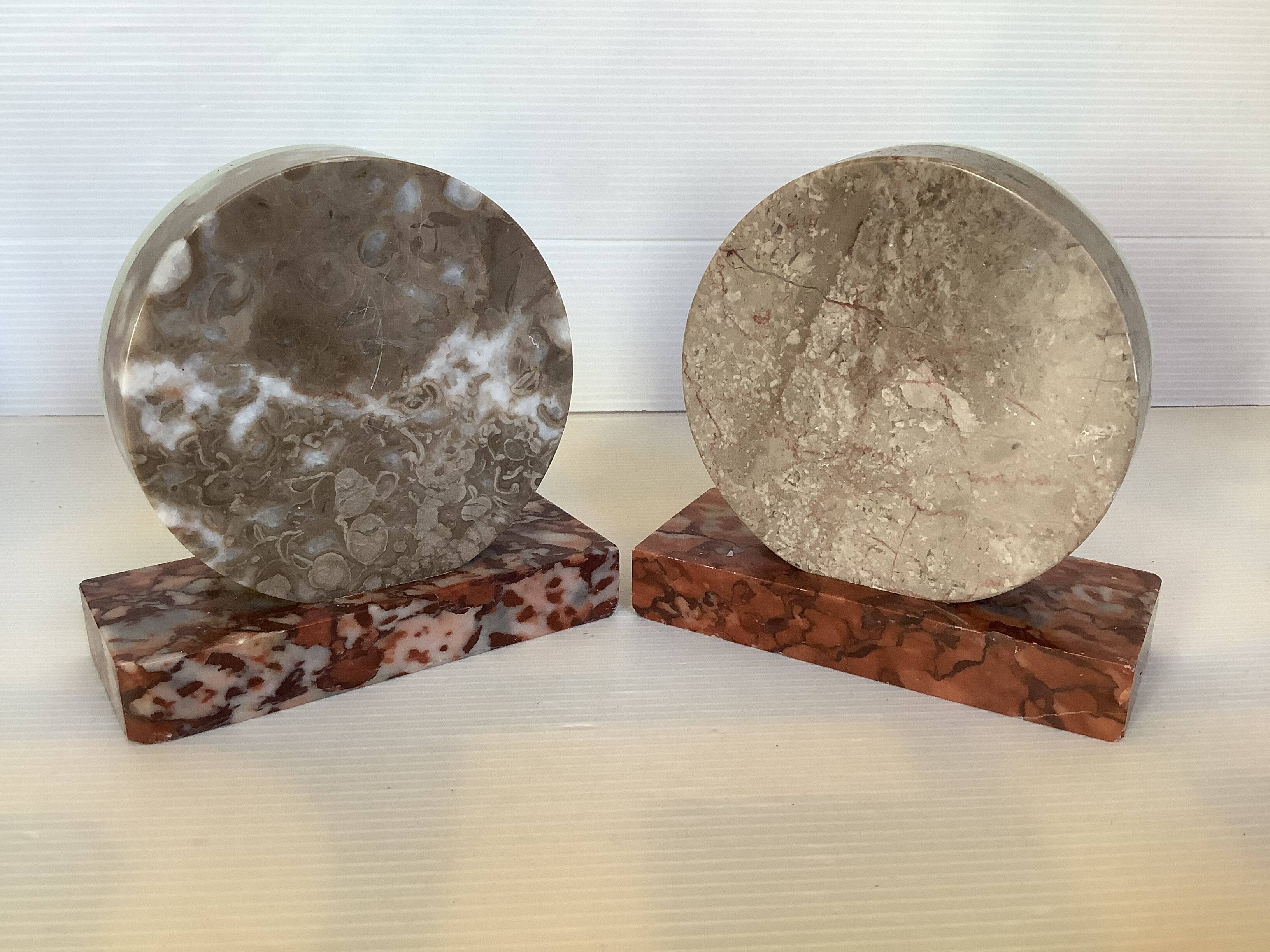 Pair of art deco marble bookends