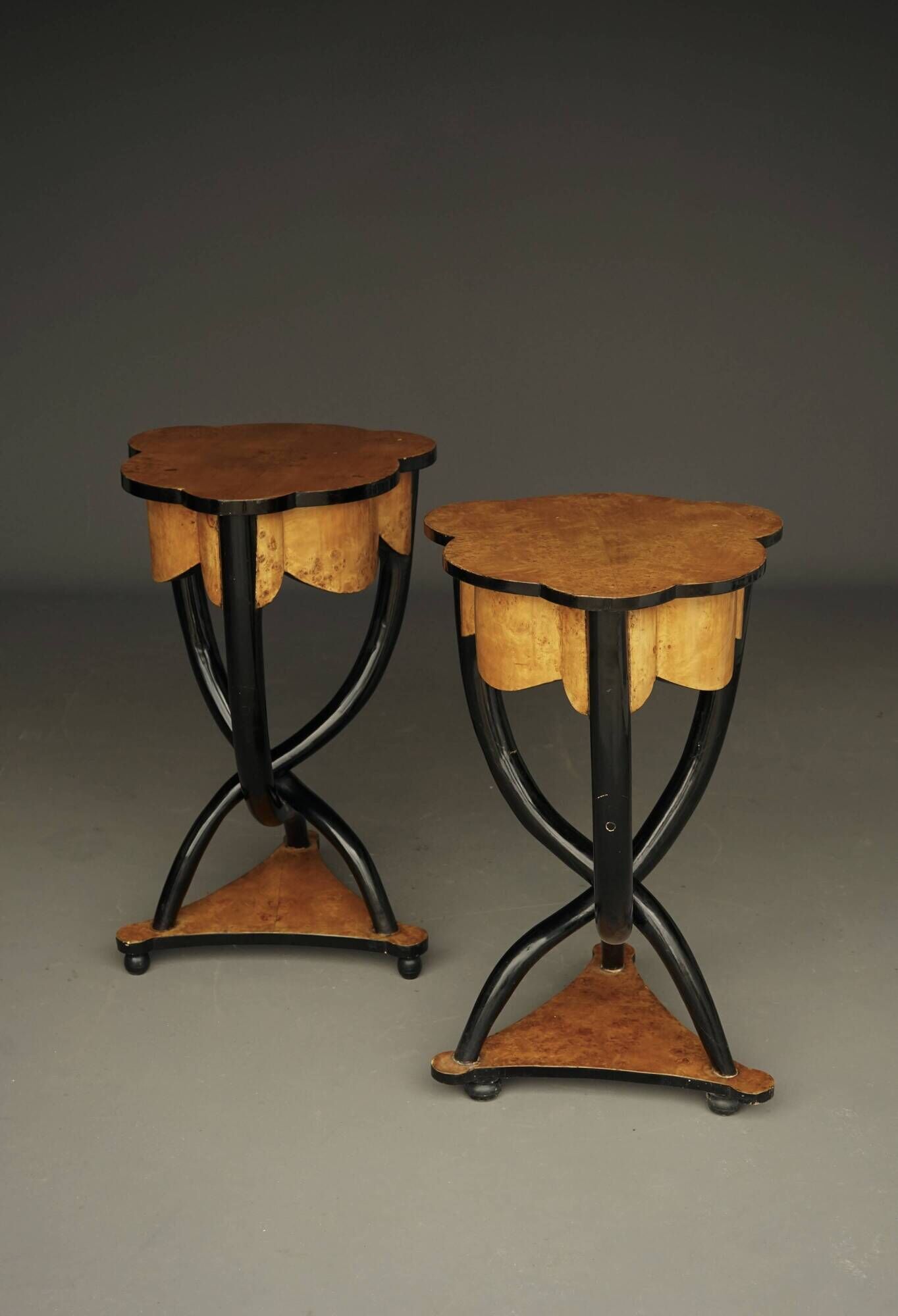 Decorative Italian Burl Maple and Birch wood Side Tables. 1950s