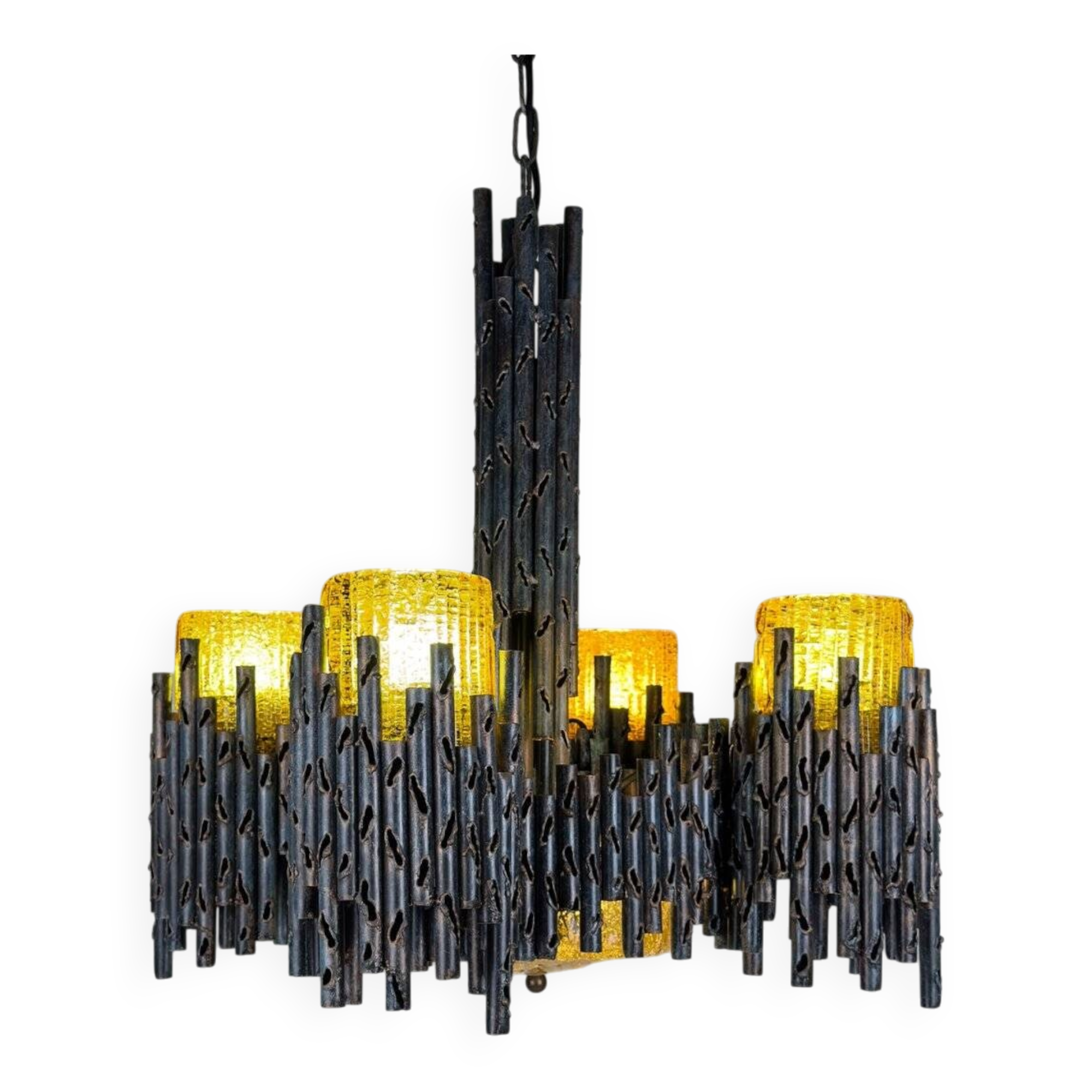 Brutalist chandelier by Marcello Fantoni for Fantoni Studio, Florence, Italy, 1960s.