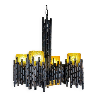 Brutalist chandelier by Marcello Fantoni for Fantoni Studio, Florence, Italy, 1960s.