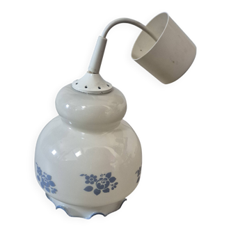 luminaire suspension vintage ceramique blanche fleurs bleue