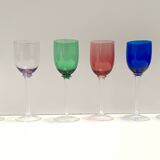 Set of Six Colorful Murano Blown Glass Wine Glasses, Italy 1980s