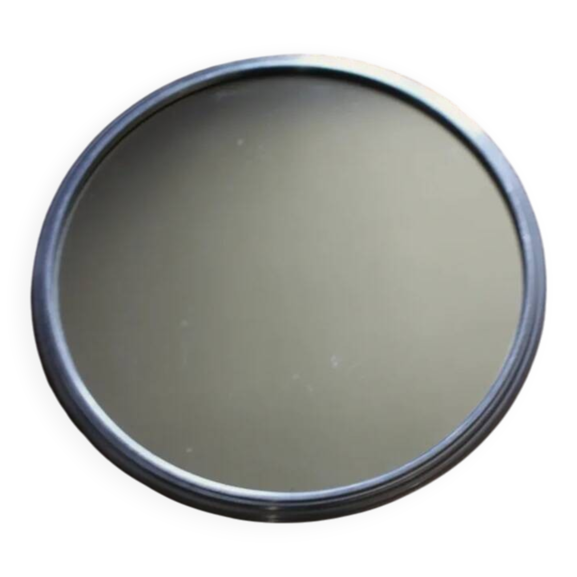 Round vintage gray metal mirror tray
