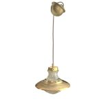 Massive vintage pendant light in gold metal and textured glass -