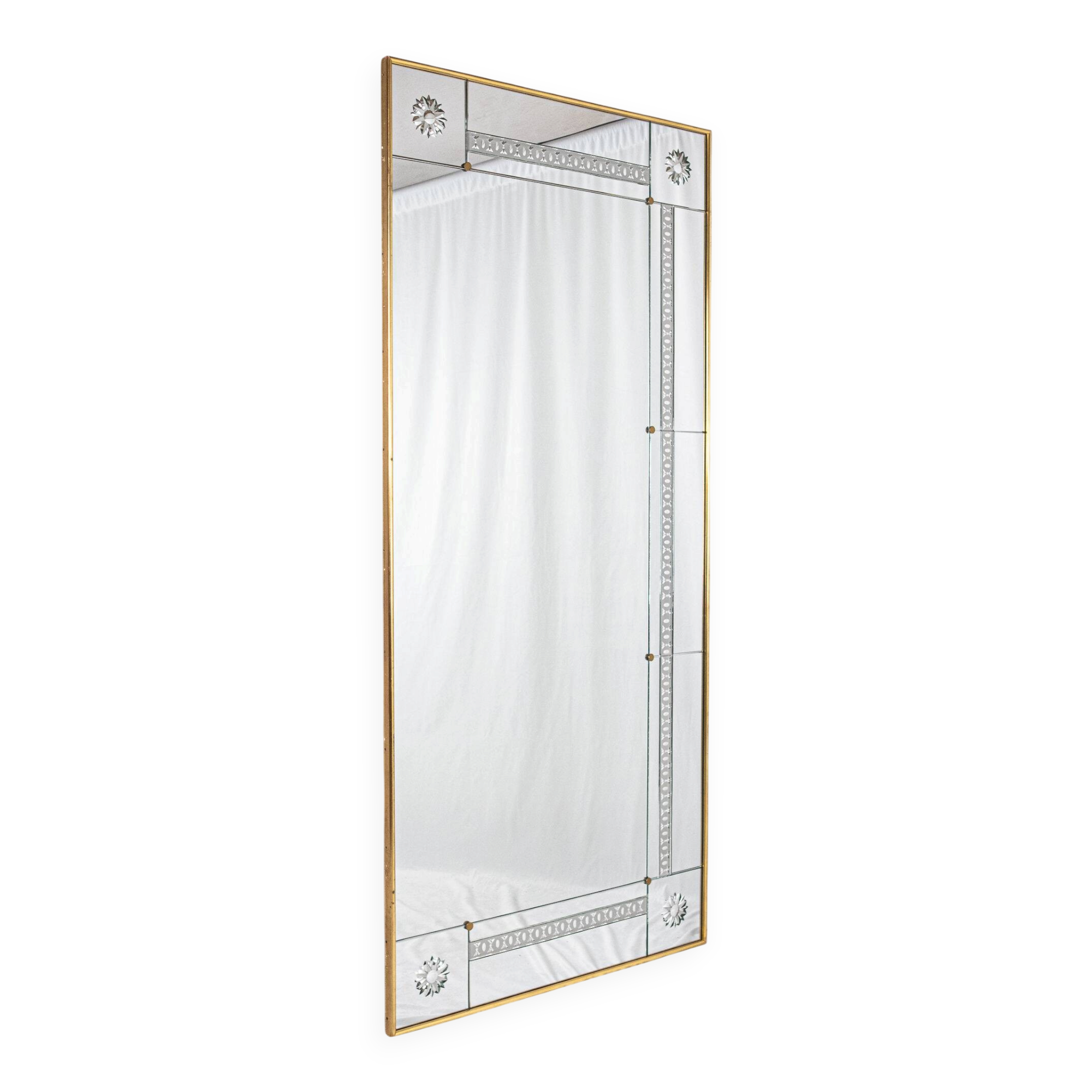 Large brasserie-style mirror with engraved mirrors, France, 1950s