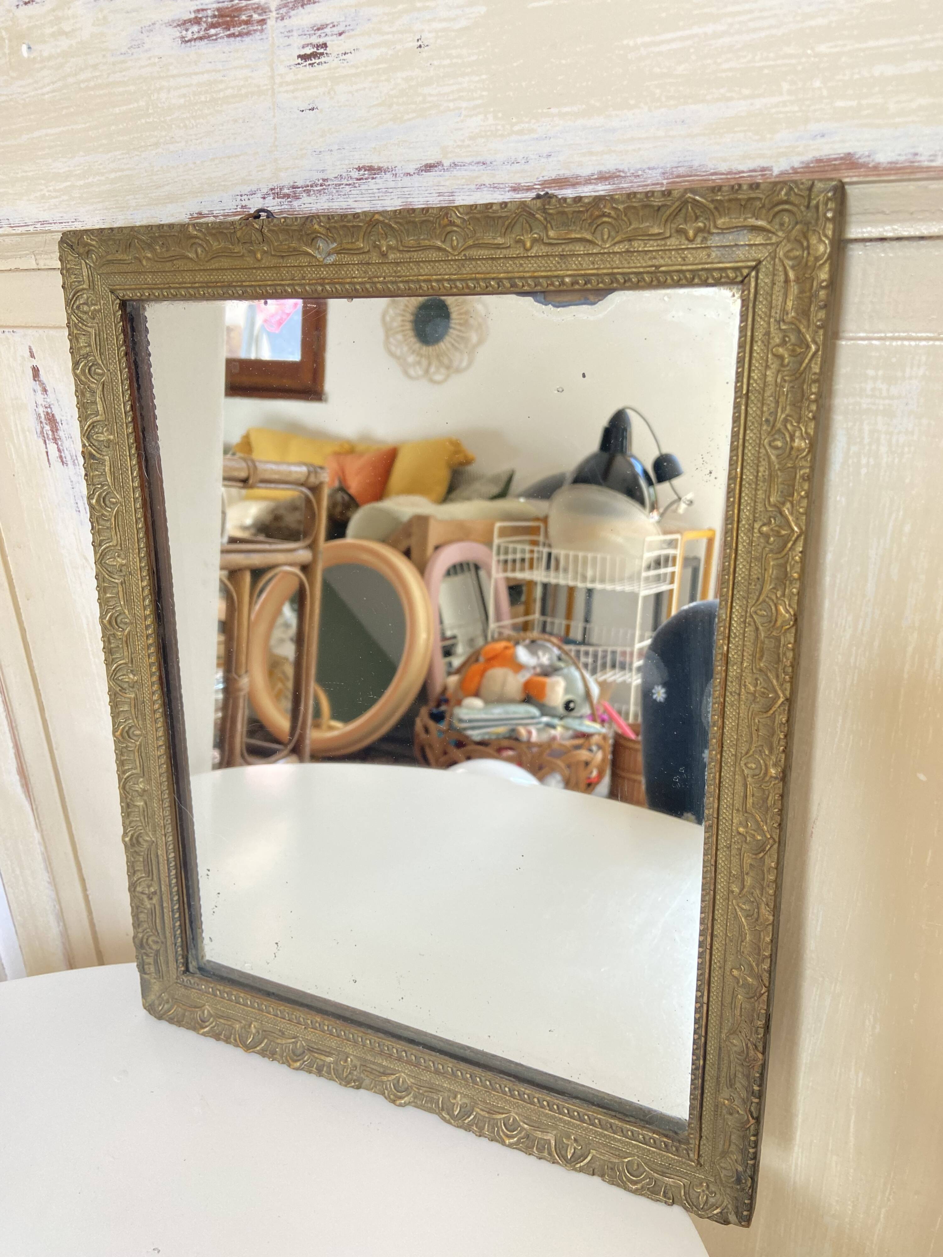 Small Rectangular Golden Mirror Classic Baroque Style - To Hang on the Wall