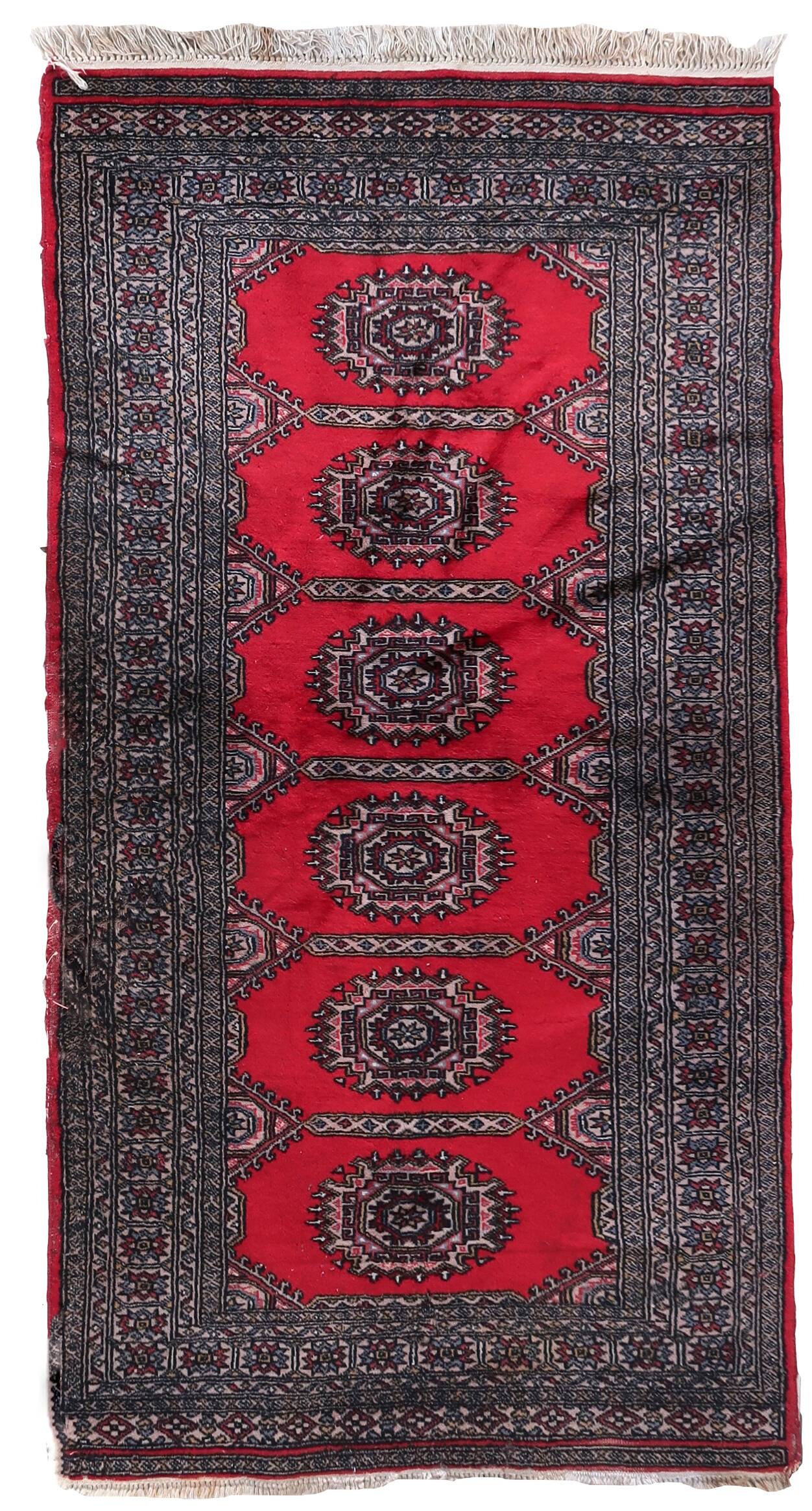 Tapis vintage ouzbek Boukhara fait main en laine – 92 x 186 cm – 1970s