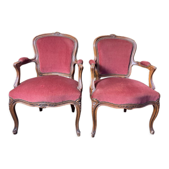 Pair of Louis XV style convertible armchairs