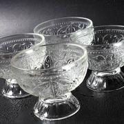 Set of 4 Vintage Pressed Glass Dessert Bowls Cibulak by Pavel Panek / 1977