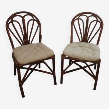 Set of 2 varnished bamboo and rattan chairs - Vintage - 1980s