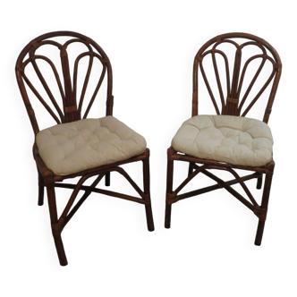 Lot de 2 chaises en bambou et rotin vernis - Vintage - Années 80