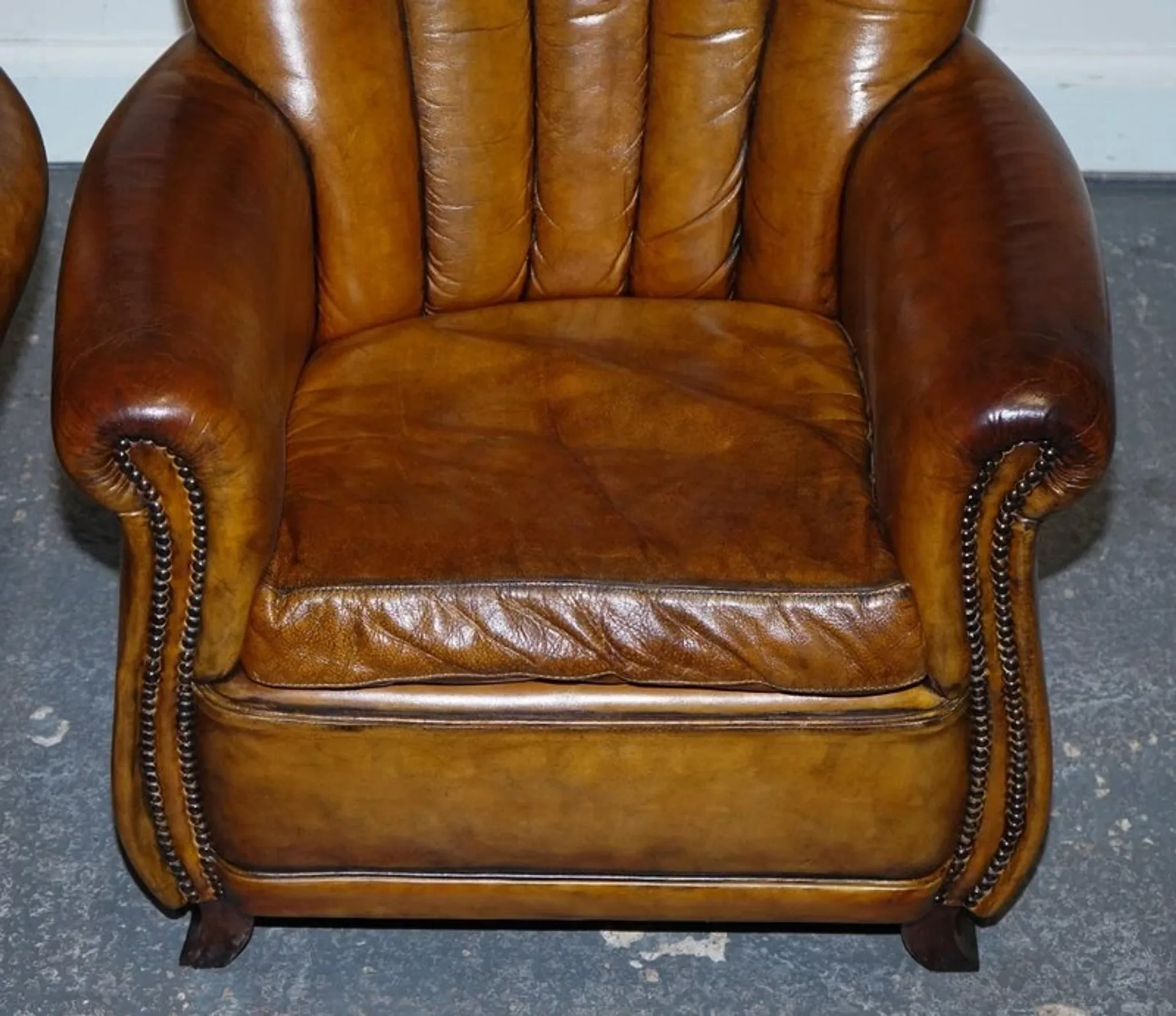 Vintage Art Deco Style Leather Chairs Hand-Dyed, Set of 2