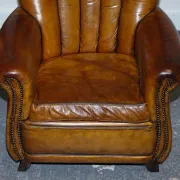 Vintage Art Deco Style Leather Chairs Hand-Dyed, Set of 2