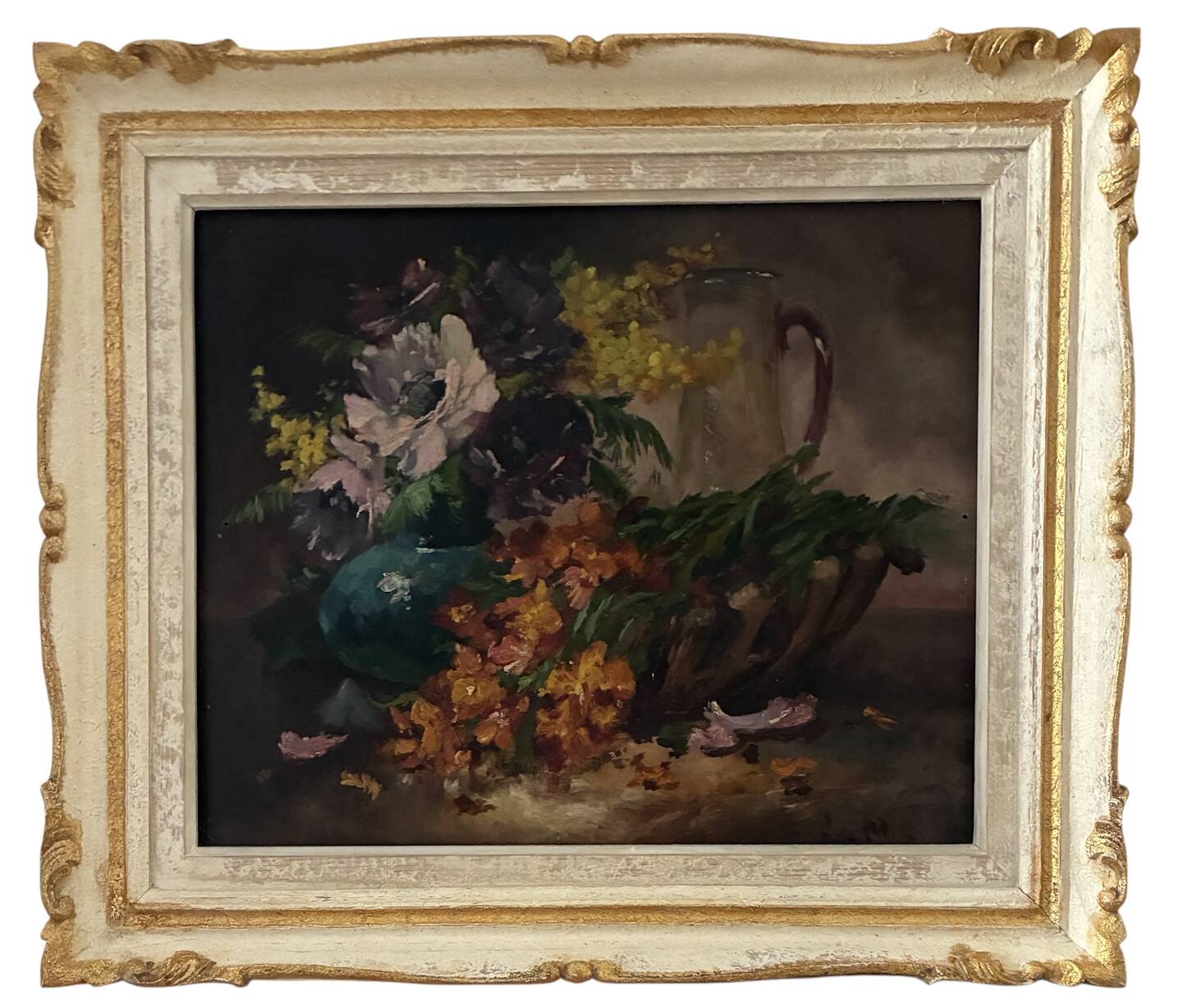 Still life oil on canvas, old French School, late 19th to early 20th century.