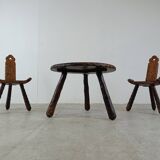 Spanish brutalist stool set, 1950s