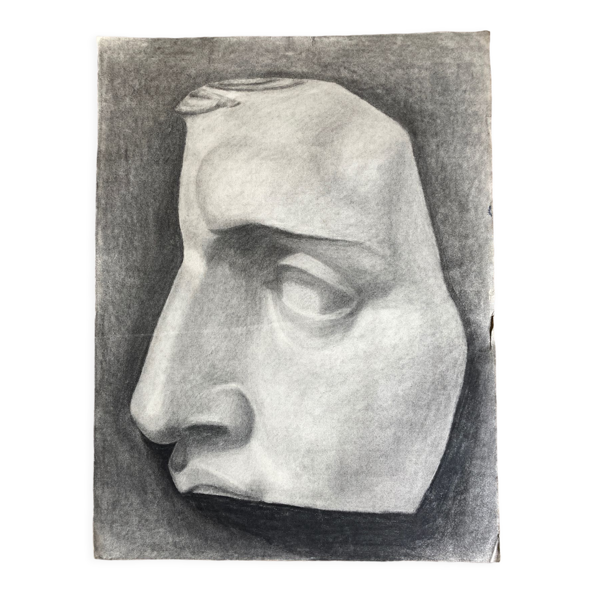 Tête de Napoléon plâtre par Canova détail étude d'atelier au fusain 1927