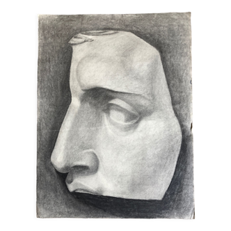 Head of Napoleon plaster by Canova detail workshop study in charcoal 1927