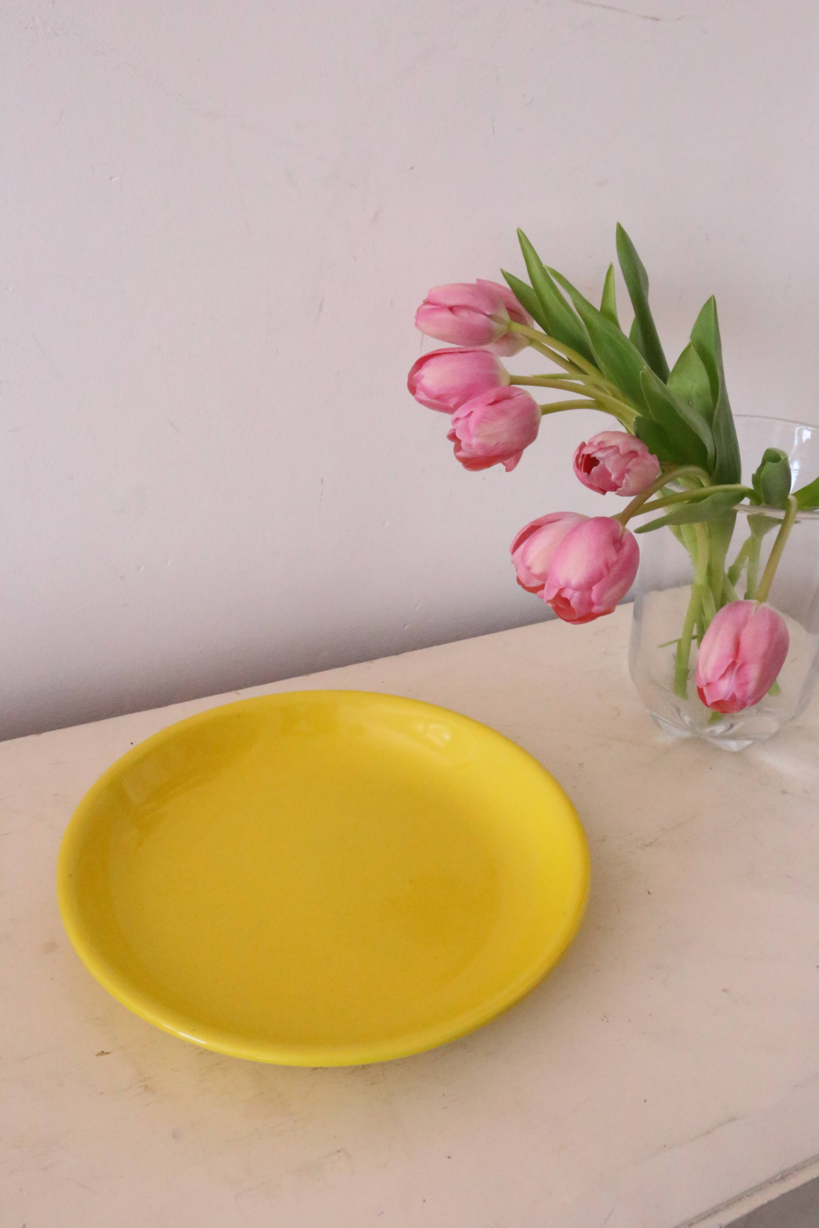 Niderviller round dish, yellow, 1970/80, vintage