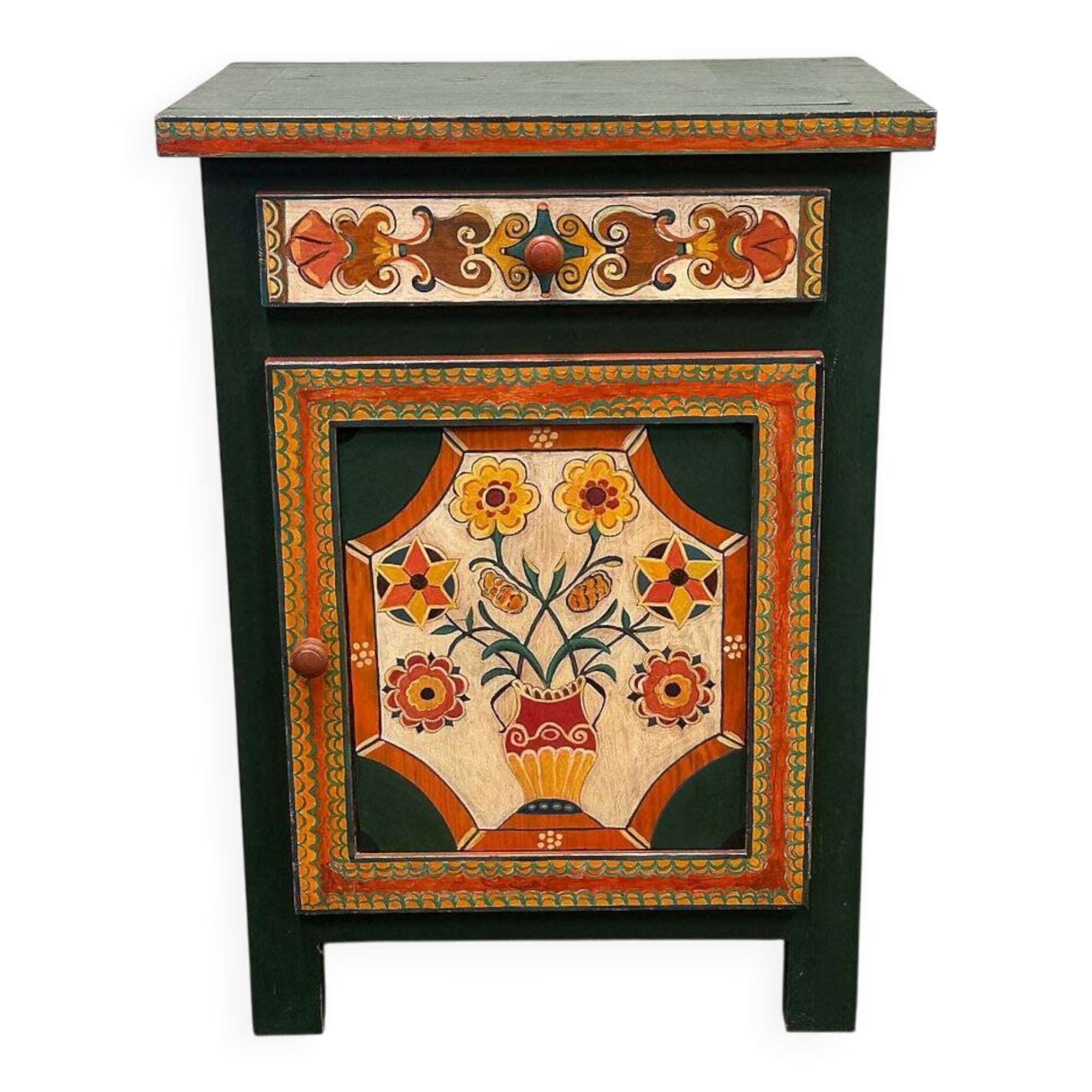Large hand-painted Provençal folk art cabinet by a Provençal artist, 1970s