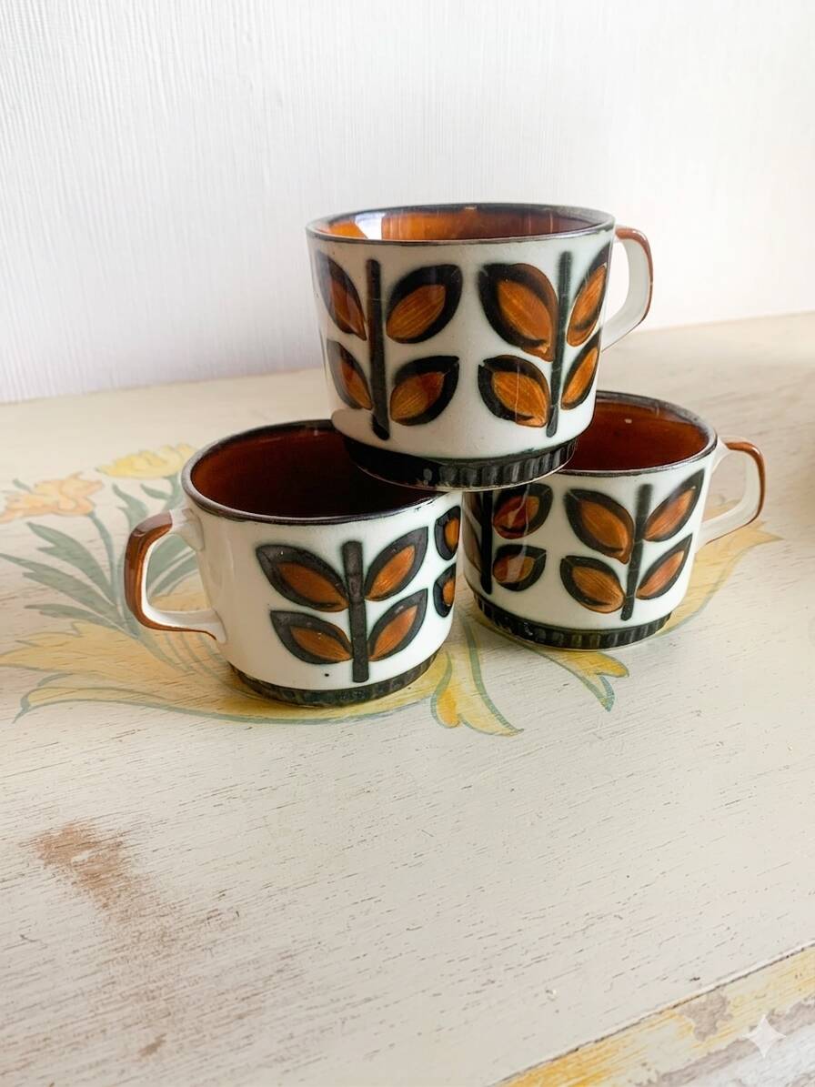 3 vintage coffee cups - boch belgium - "rambouillet" model