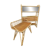 Rattan bamboo display shelf + vintage desk from the 50s-60s-70s