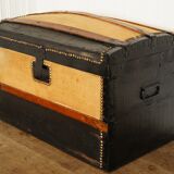 Old-curved wooden trunk - burlap