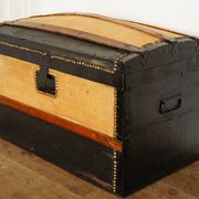 Old-curved wooden trunk - burlap