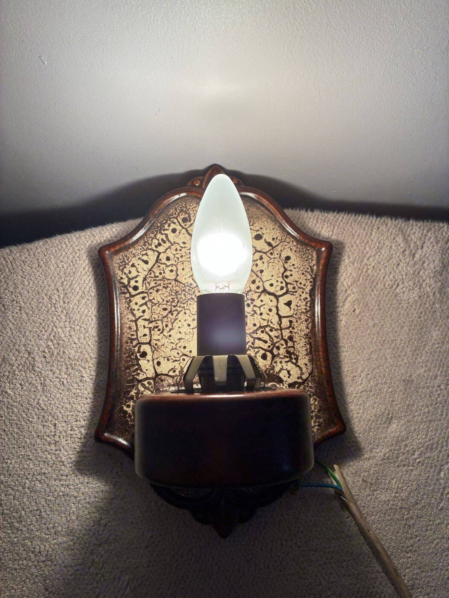 PAN Keramik ceramic wall or ceiling lamp, brown lava glaze, 1970s