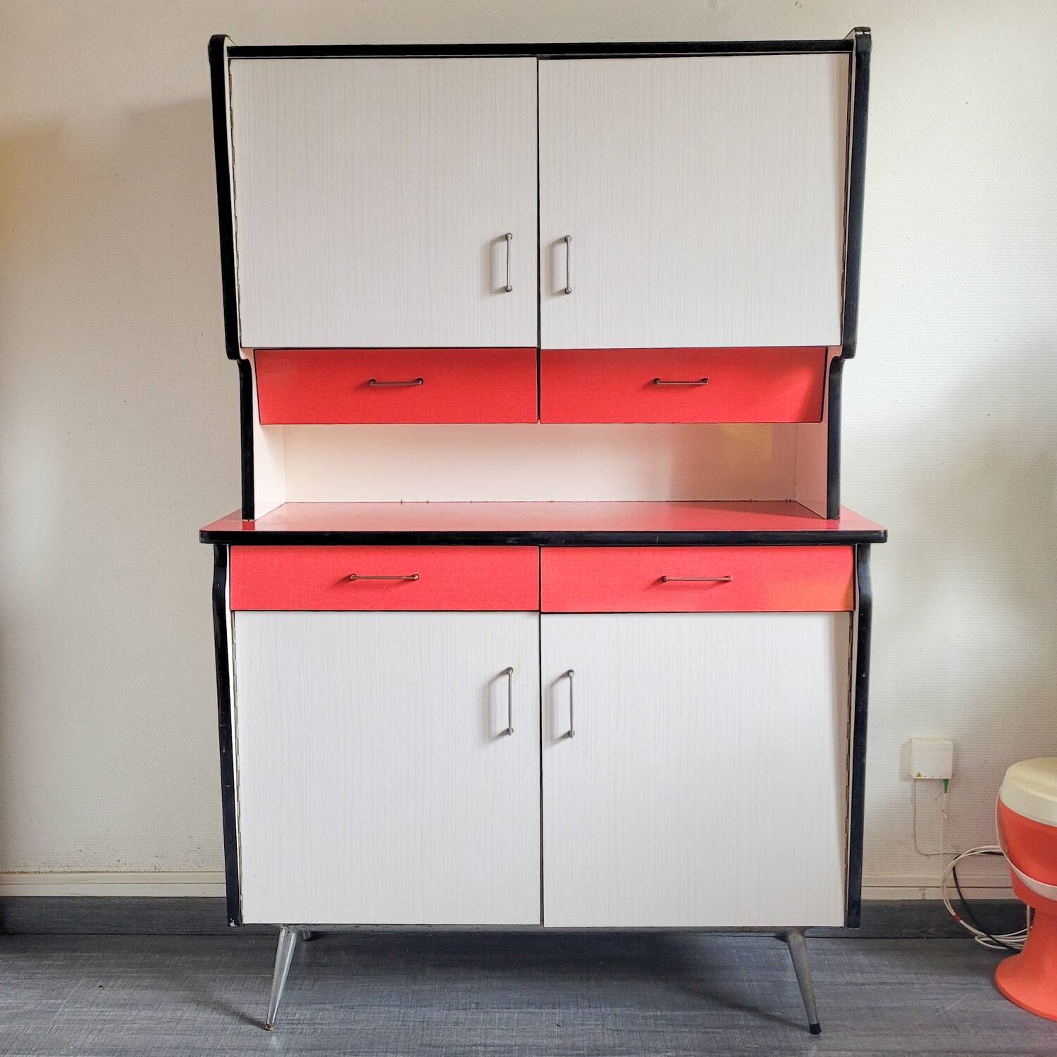 Vintage red and white formica sideboard