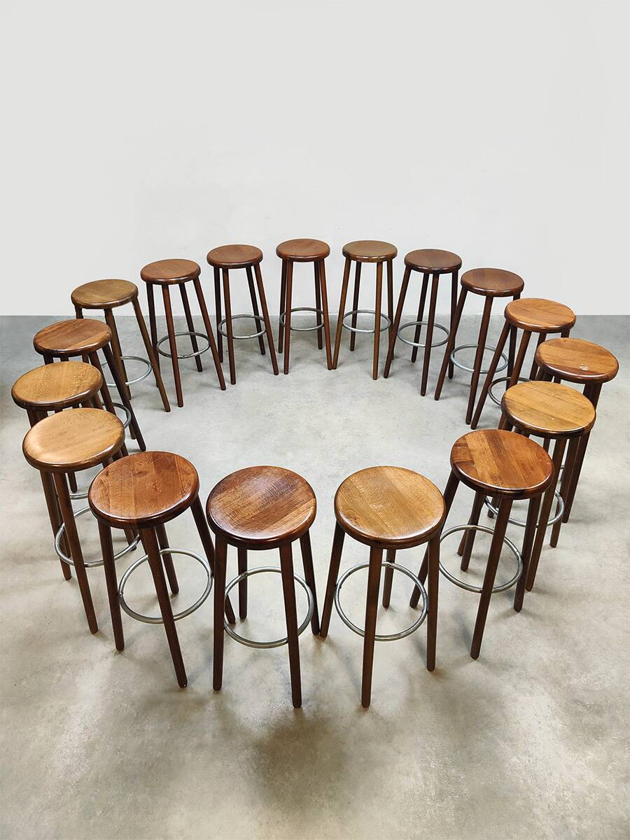 Tabourets de bar vintage en bois français 17x 1970