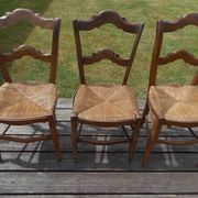 Lot of 3 old wooden chairs with straw seats