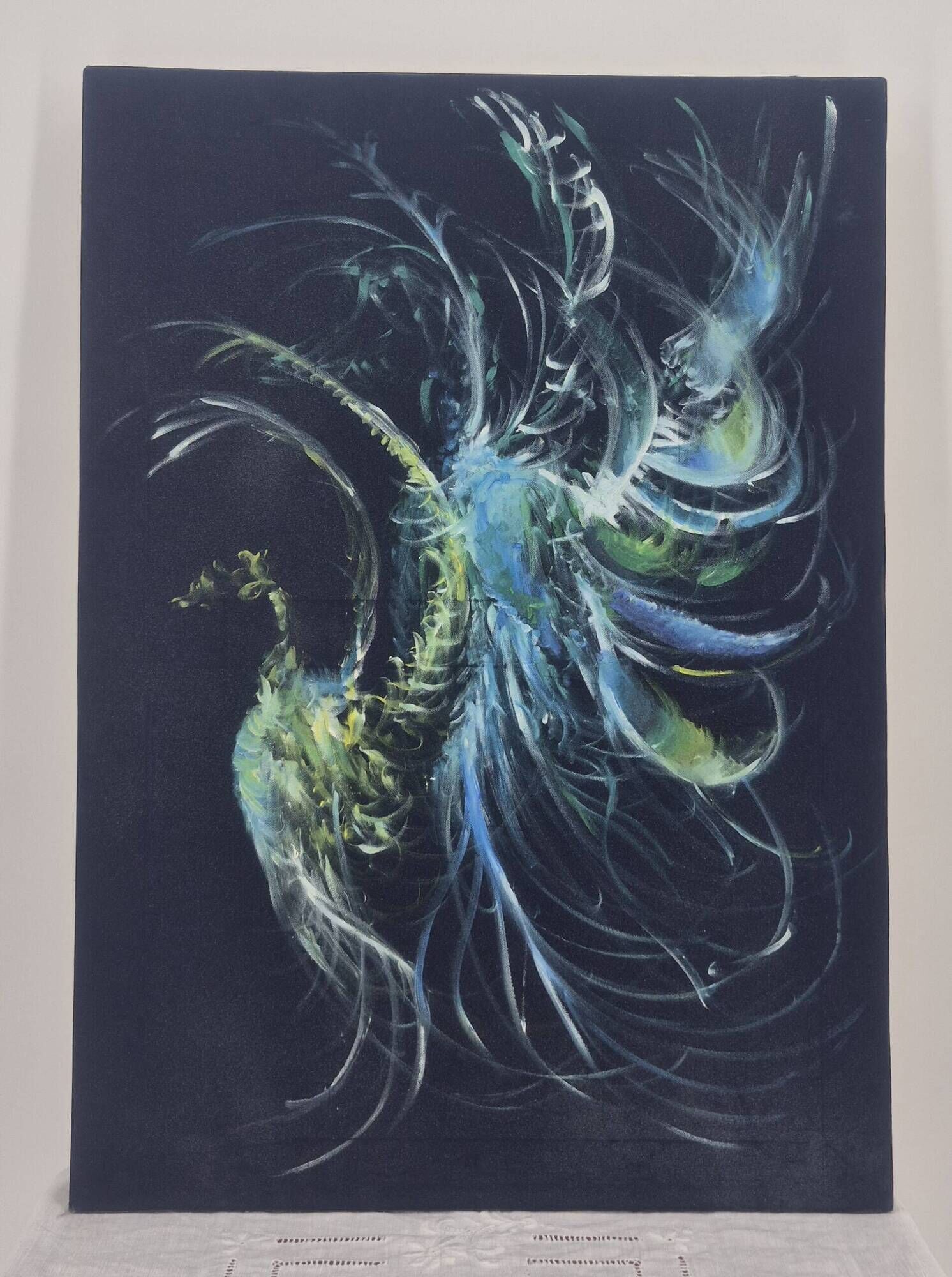 Painting on canvas depicting a phoenix, 1987