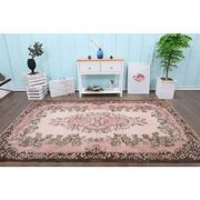 1970s Vintage Turkish Oushak Handmade Wool Cotton Pink Area Rug 173x293