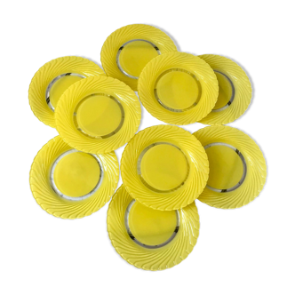 set of 8 plates yellow glass petals Made in France 70s