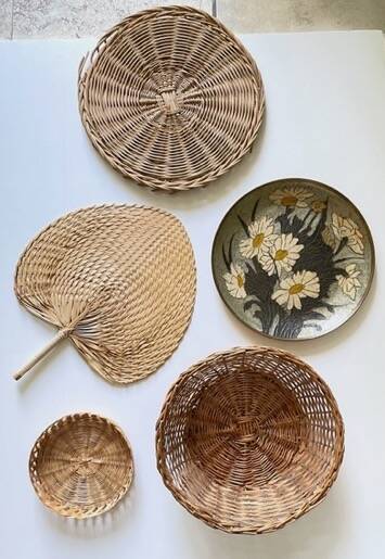 VINTAGE Wicker and Brass Wall COMPOSITION