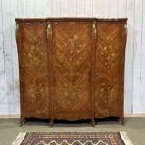 Louis XV style 3-door wardrobe in oak and rosewood - 1970s