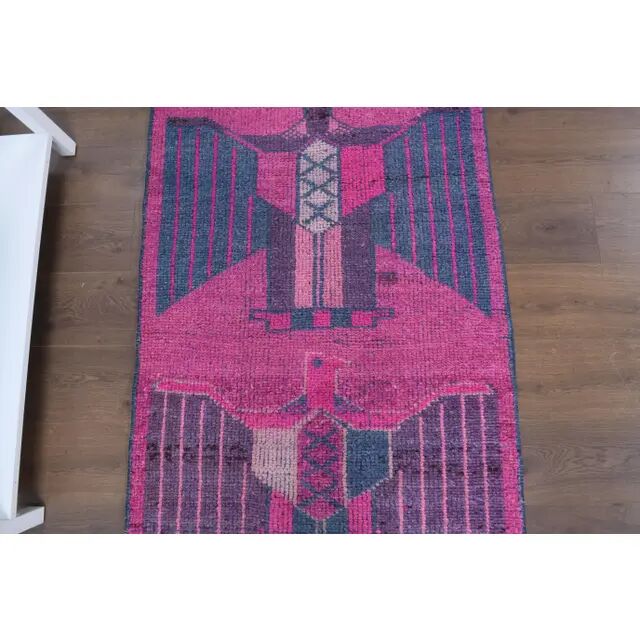 1970s Vintage Turkish Oushak Handmade Wool Runner 93x332